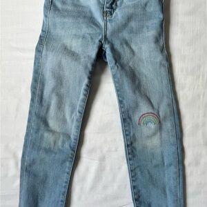 Light Blue Denim Jeans for Girls with Rainbow Embroidery